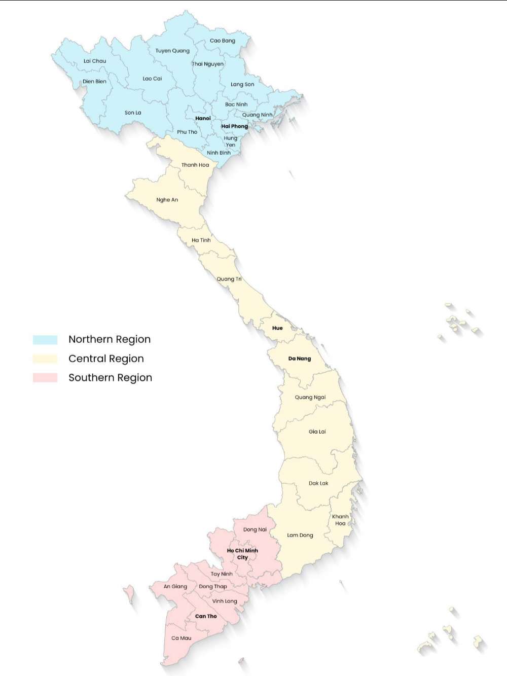 מפה של שלושת האזורים של וייטנאם